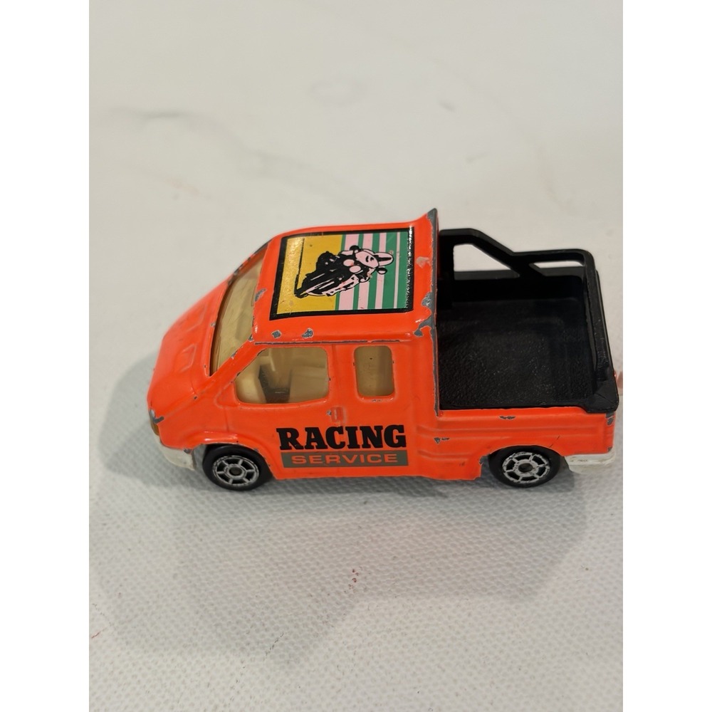 Vintage 80s Majorette #243 Orange Ford Transit Racing Service Truck 1/60 Diecast